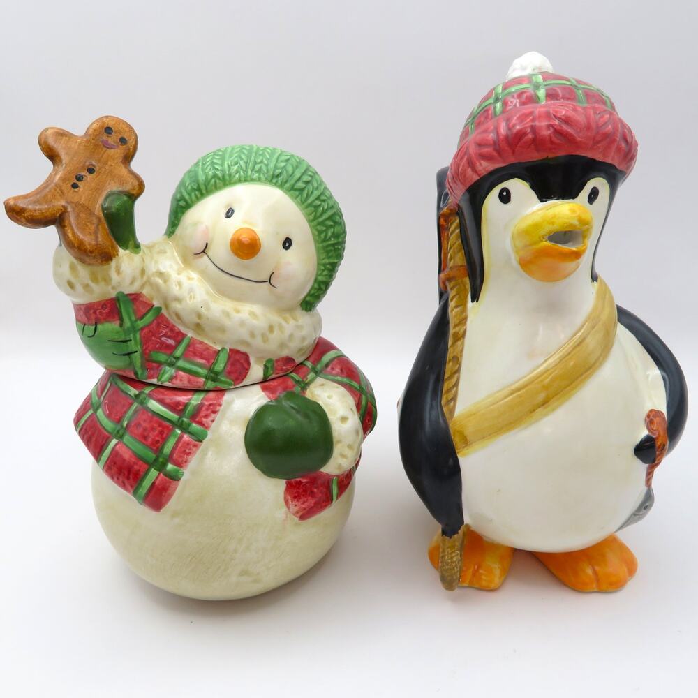 BICO Snowman and Penguin Cream and Sugar Set Christmas Ceramic Winter Serveware